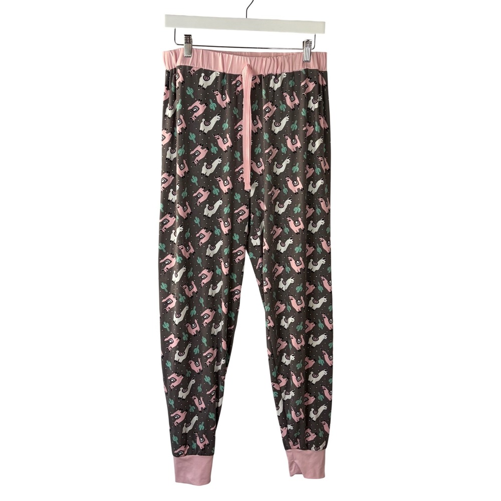 Bobbie Brooks Llama Cactus Pajama Pants Womens Medium Gray Pink Jogger Sleepwear